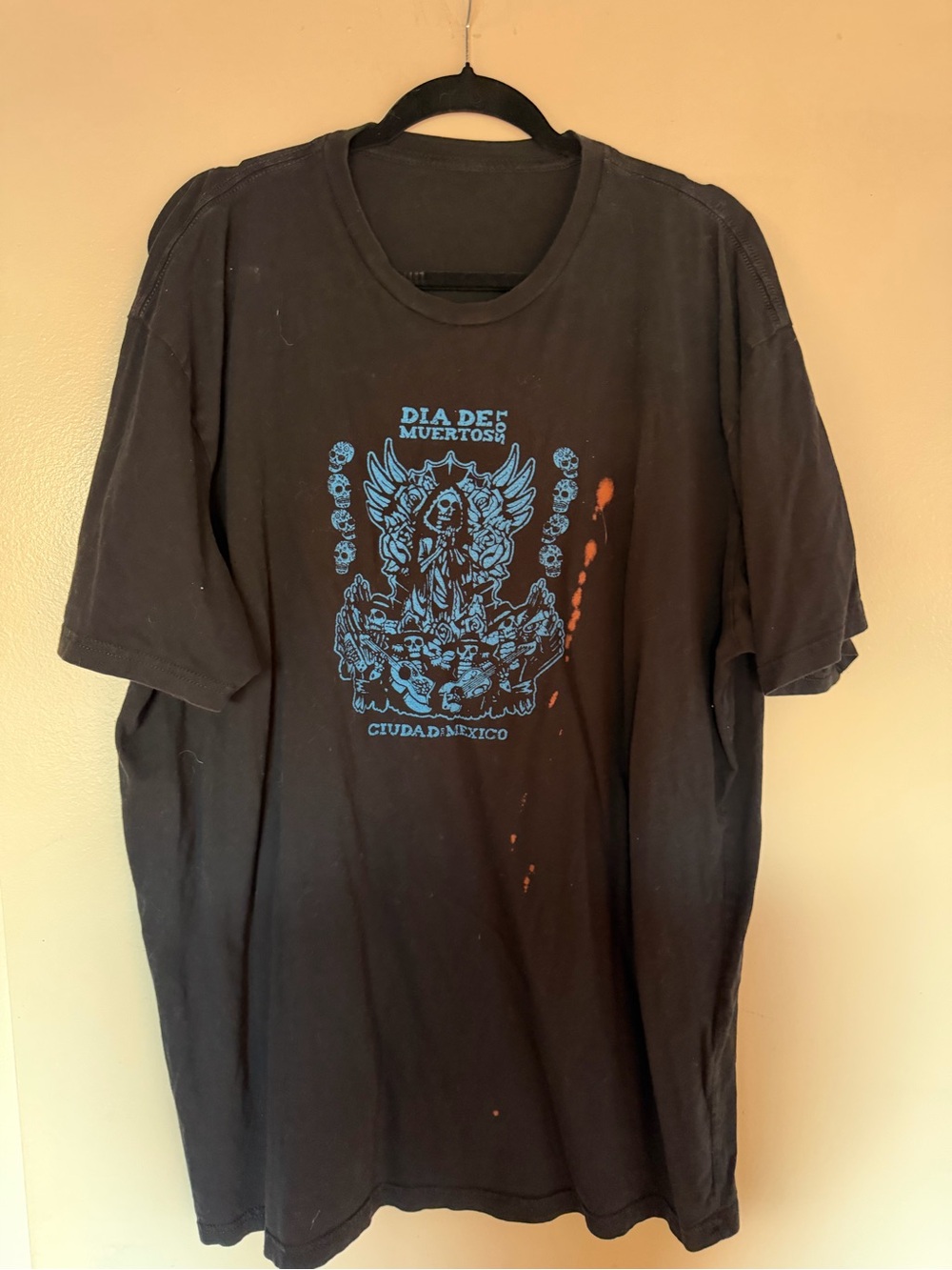 Dia de Muertos Graphic Tee - Black with Blue Print
